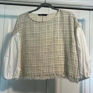 Zara Plaid Frayed Top